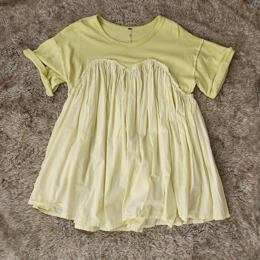 Free People Catalina Mini Dress Yellow Short Sleeve Gathered Bust Women's Medium - Picture 3 of 13